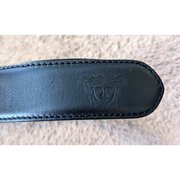 GIANNI VERSACE 90\'s Silver Buckle MEDUSA Belt Black Leather Size 27 28 29 30 31\
